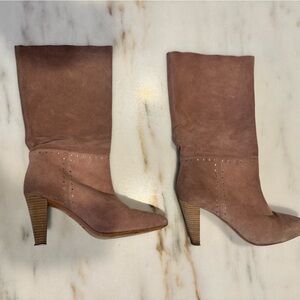 ba&sh Rose Taupe Suede Mid-Calf Heeled Boots